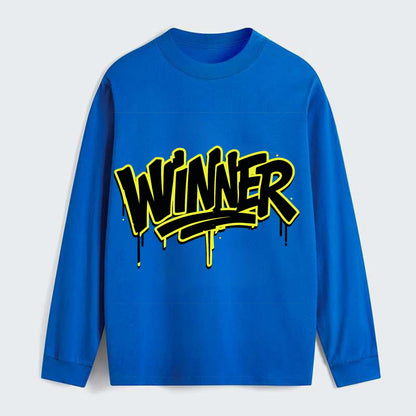 Bold typography design - "WINNER" - victorious mindset, champion - Classic Long Sleeve Shirt - Blue