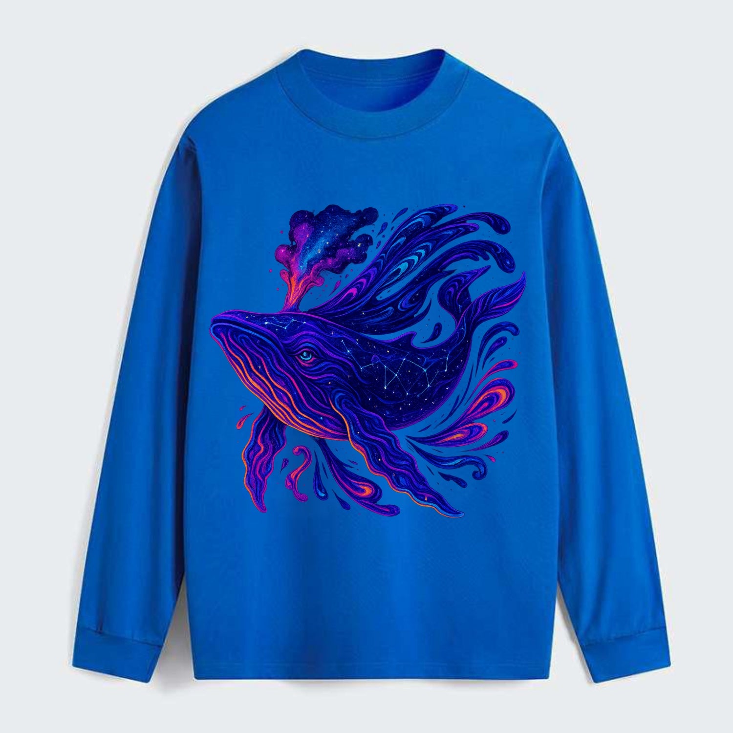 Majestic whale with body composed of galaxy clusters, stellar fins - Classic Long Sleeve Shirt - Blue