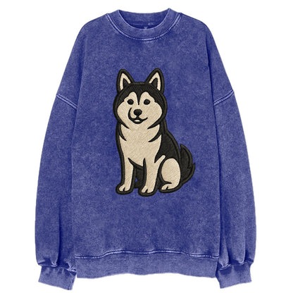 Pomsky - Pomeranian-Husky mix sitting po Vintage Sweatshirt - Blue