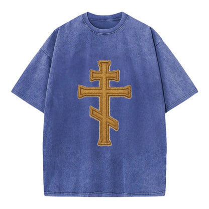 Orthodox Cross  - Vintage T-shirt - Blue