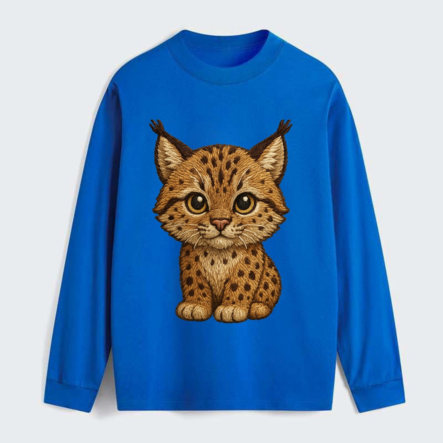 Baby Lynx Cub - tufted ears, spotted fur, golden eyes, front-facing, - Classic Long Sleeve Shirt - Blue