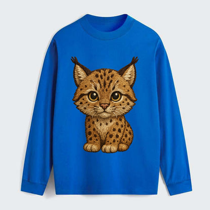 Baby Lynx Cub - tufted ears, spotted fur, golden eyes, front-facing, - Classic Long Sleeve Shirt - Blue