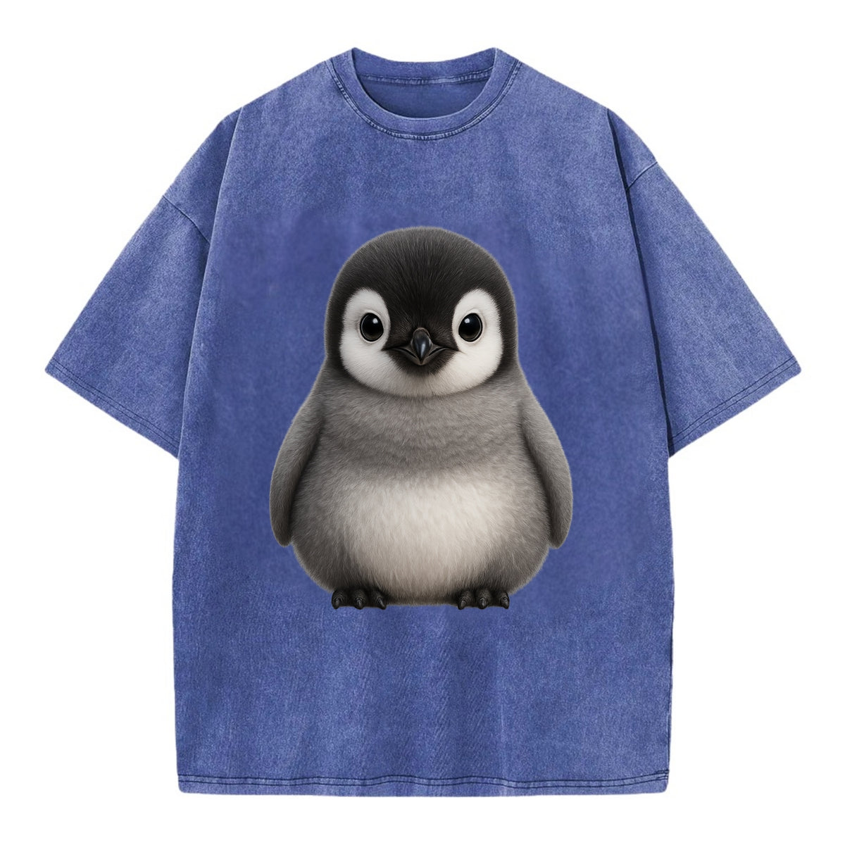 Baby Adelie Penguin - black and white, round body, curious eyes, front-facing, - Vintage T-shirt - Blue
