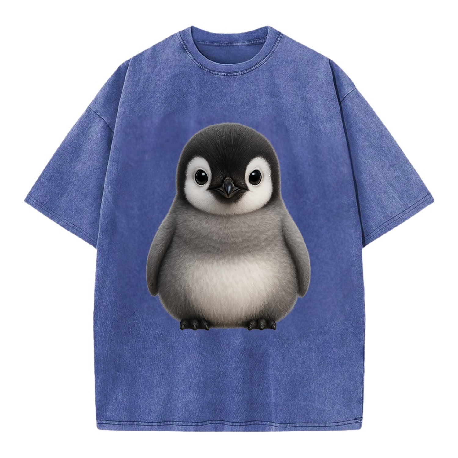 Baby Adelie Penguin - black and white, round body, curious eyes, front-facing, - Vintage T-shirt - Blue