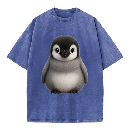 Baby Adelie Penguin - black and white, round body, curious eyes, front-facing, - Vintage T-shirt - Blue