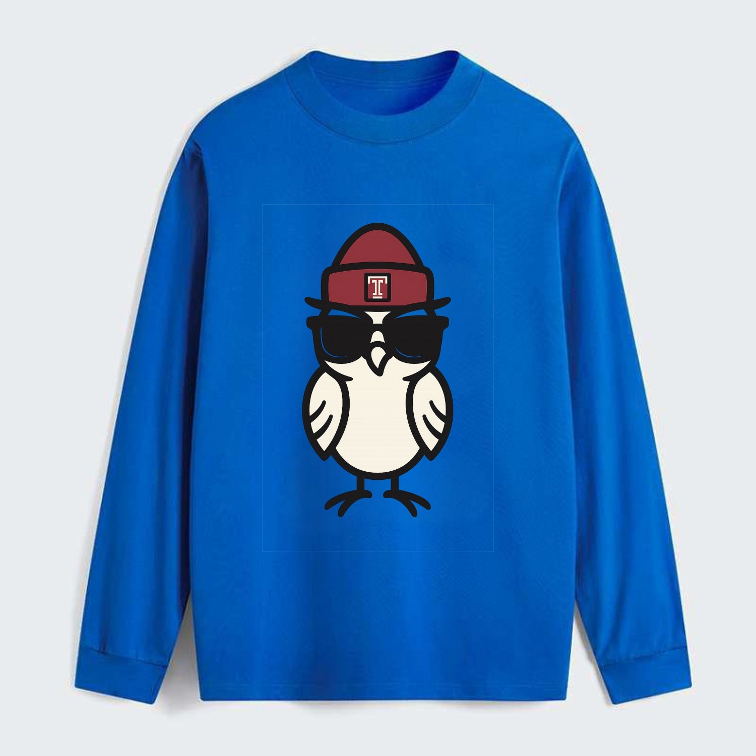 Philadelphia Owl wearing Temple beanie with T patch - Classic Long Sleeve Shirt - Blue