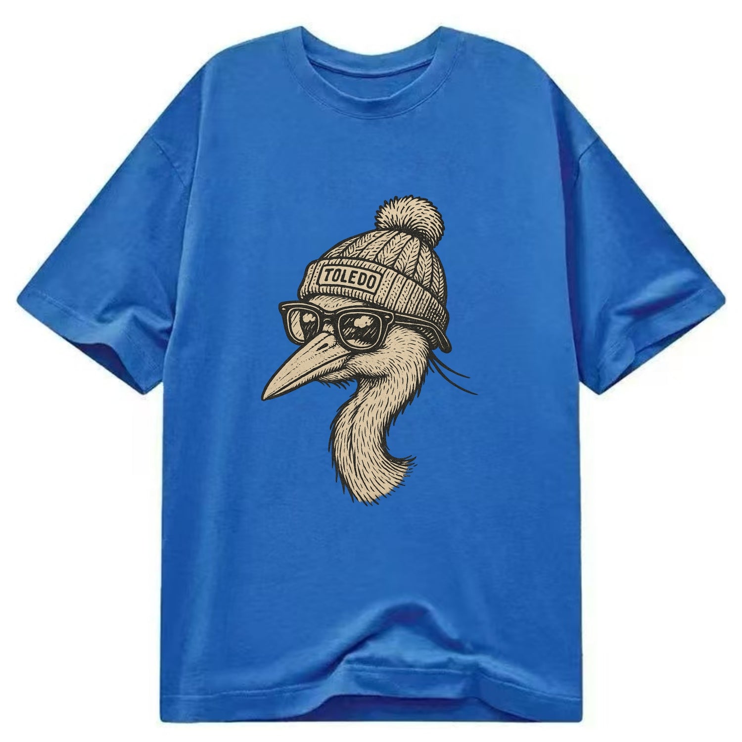 Toledo Great Blue Heron wearing Toledo beanie with pom pom and wayfarer sunglasses - Classic T-shirt - Blue