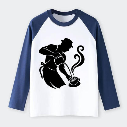 Barista creating latte art - Raglan Long Sleeve T-Shirt - Blue