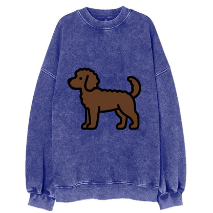 Labradoodle - Chocolate curly flat side profile - Vintage Sweatshirt - Blue