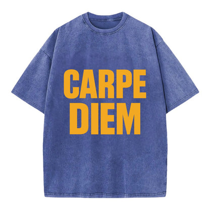 Bold typography design - "CARPE DIEM" - seize the day - Vintage T-shirt - Blue