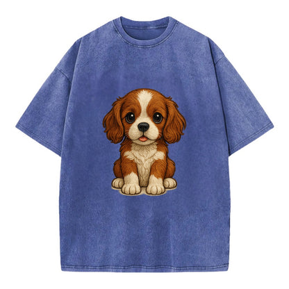 Baby Cavalier King Charles Spaniel Puppy - silky ears, gentle eyes, sweet - Vintage T-shirt - Blue