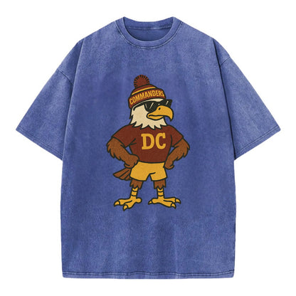 DC Eagle wearing Commanders burgundy and gold beanie with pom pom and wayfarer - Vintage T-shirt - Blue