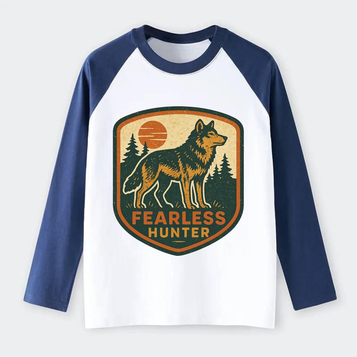Fearless Hunter  - Raglan Long Sleeve T-Shirt - Blue
