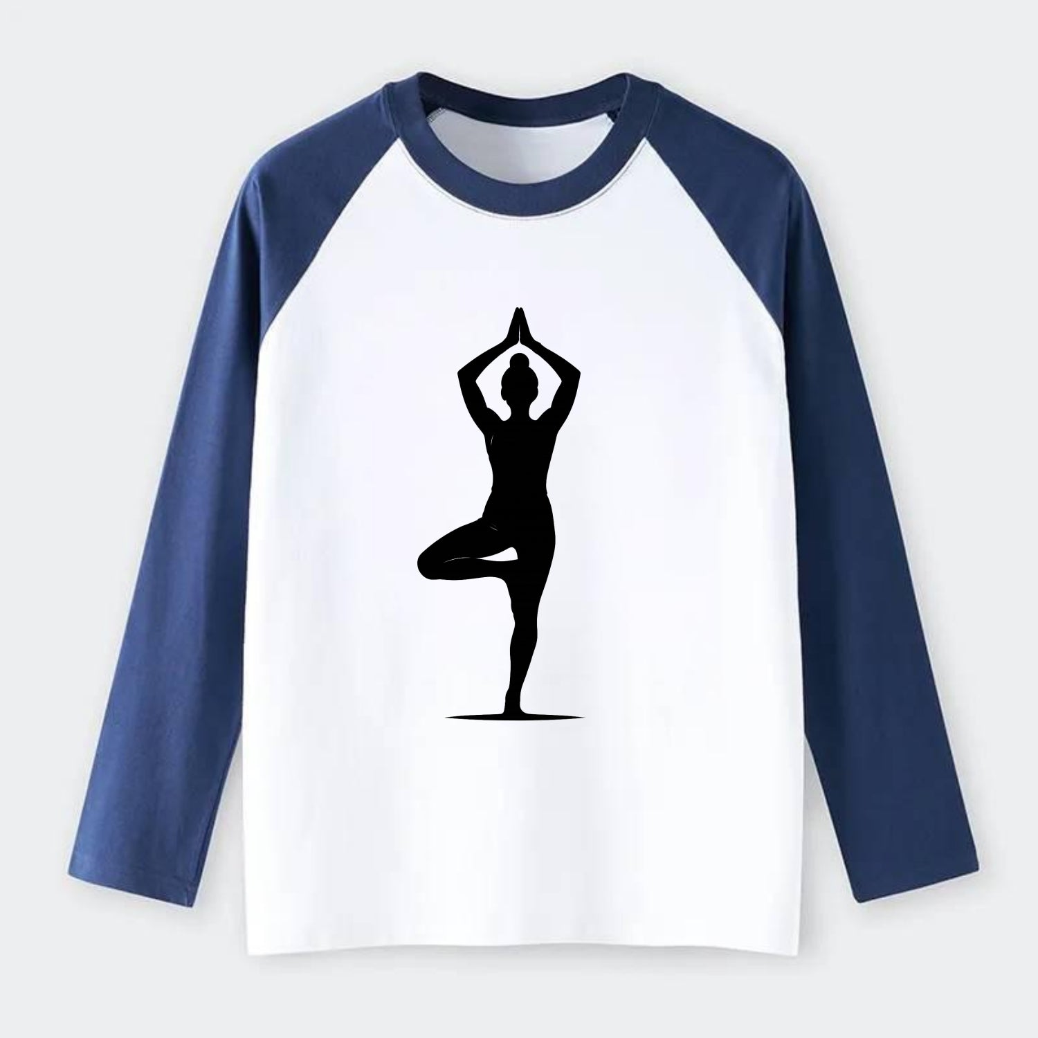 Yoga practitioner in tree pose - Raglan Long Sleeve T-Shirt - Blue