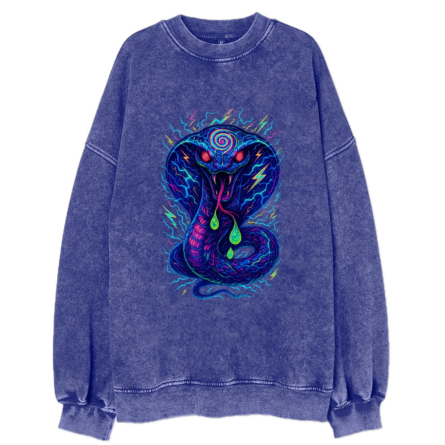 Mesmerizing cobra with hypnotic spiral patterns in the hood, scales that - Vintage Sweatshirt - Blue