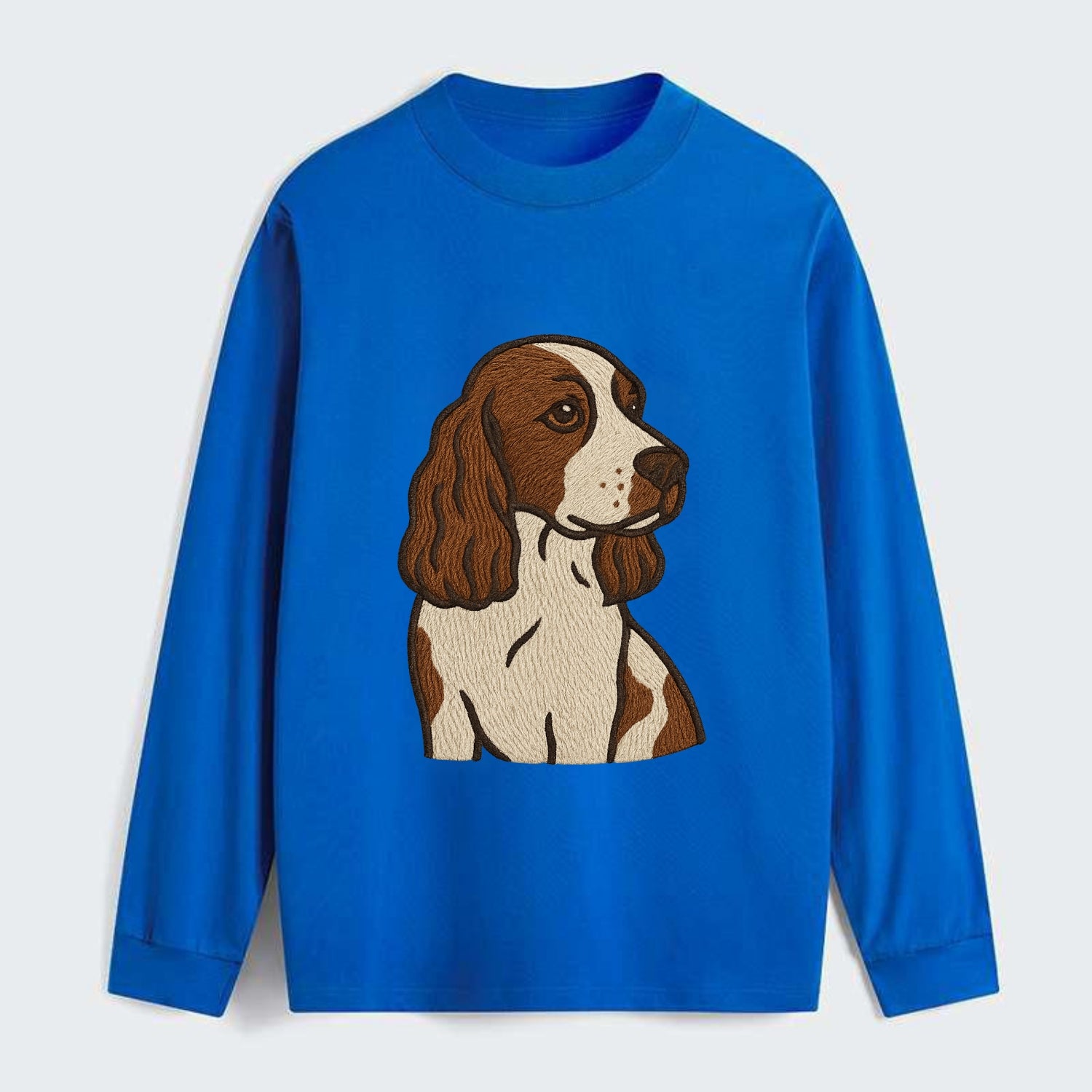 English Cocker Spaniel - Liver and white embroidered design - Classic Long Sleeve Shirt - Blue