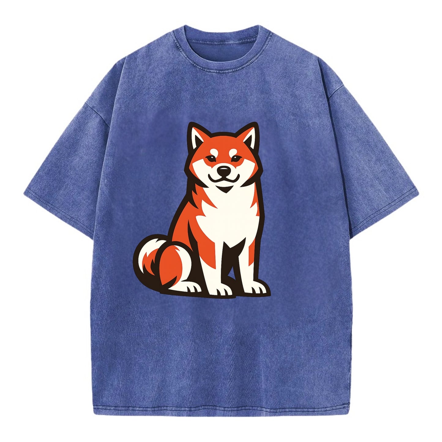 Sitting Shiba Inu Emblem - Vintage T-shirt - Blue