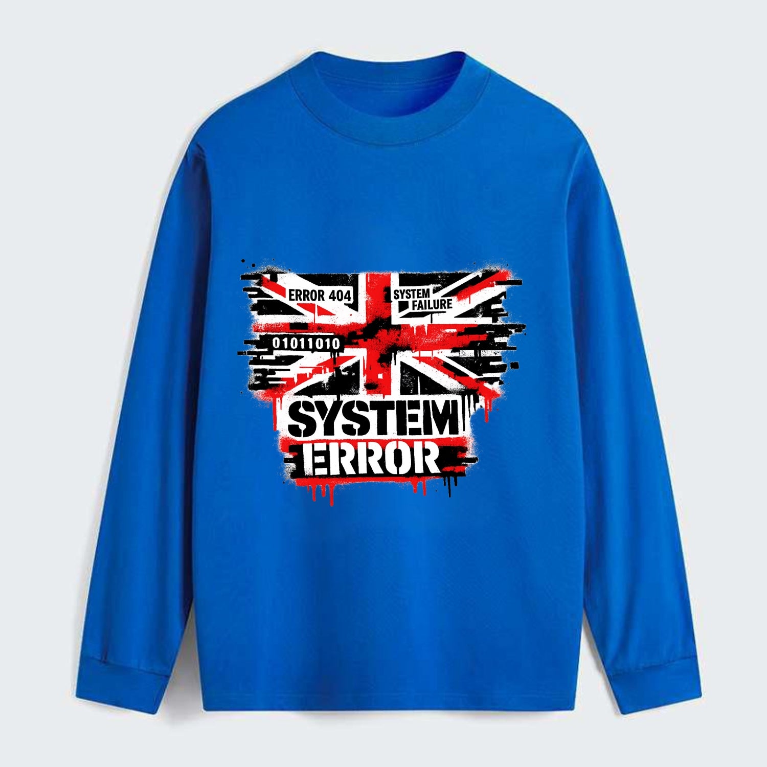 SYSTEM ERROR | Glitch Union Jack pattern | Digital corruption effect | - Classic Long Sleeve Shirt - Blue