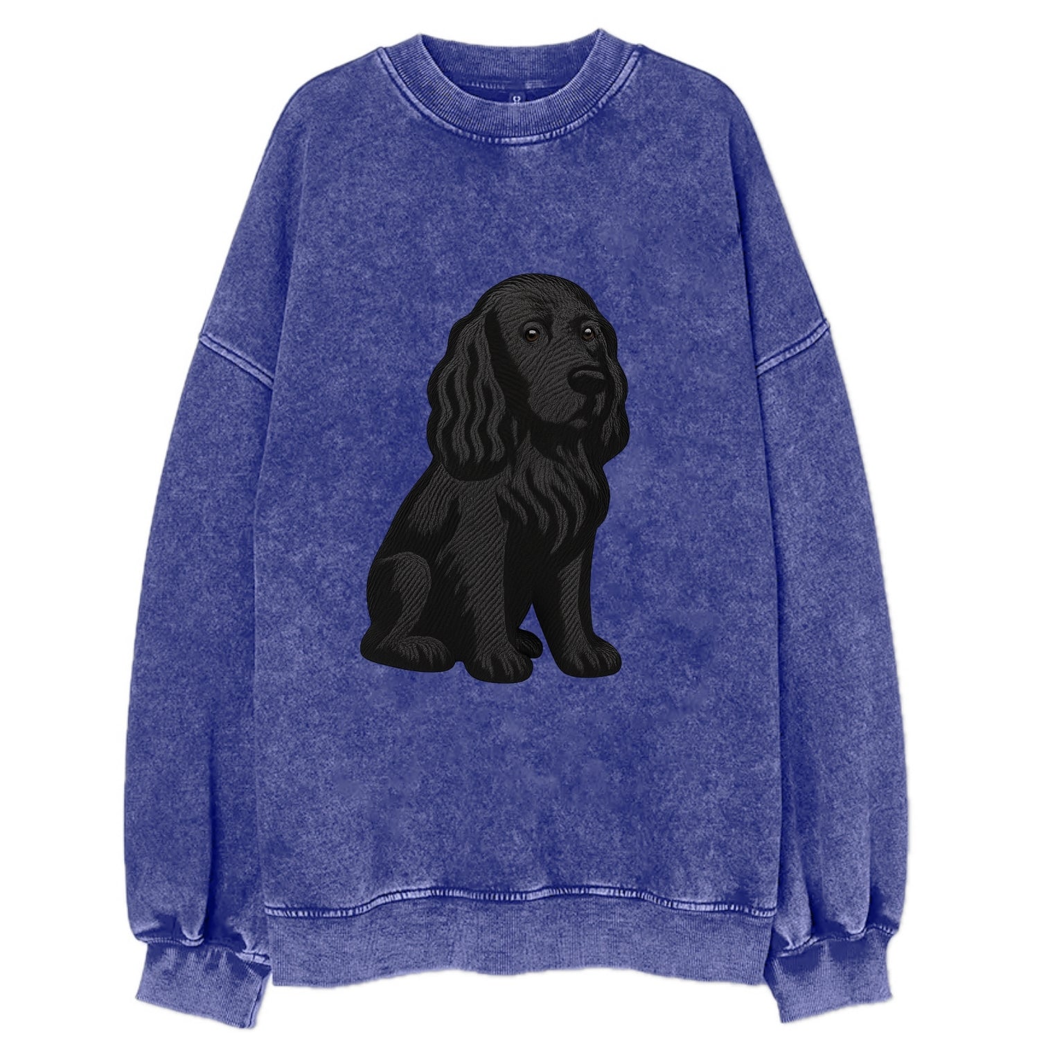 Field Spaniel - Black silky coat embroidered pose - Vintage Sweatshirt - Blue
