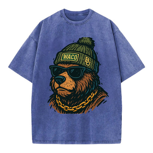 Waco Bear wearing Baylor beanie with BU patch - Vintage T-shirt
