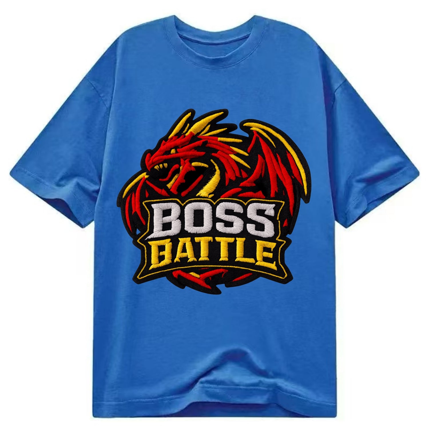 BOSS BATTLE - dragon silhouette in red and gold , raid - Classic T-shirt - Blue