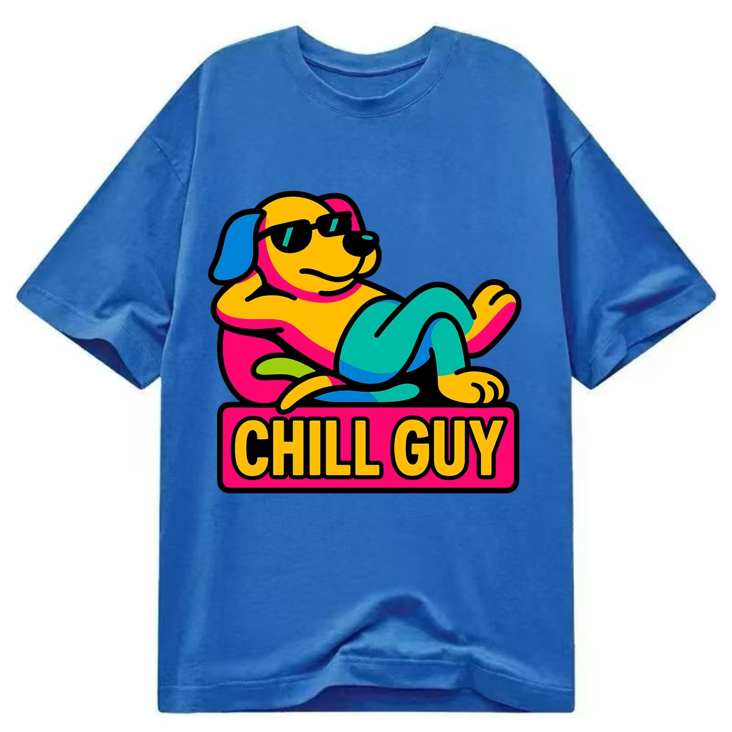 Super relaxed dog character lounging unbothered - "Chill Guy" meme energy, laid - Classic T-shirt - Blue