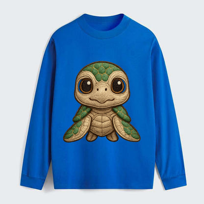 Baby Green Sea Turtle - emerald shell, large innocent brown eyes, tiny - Classic Long Sleeve Shirt - Blue