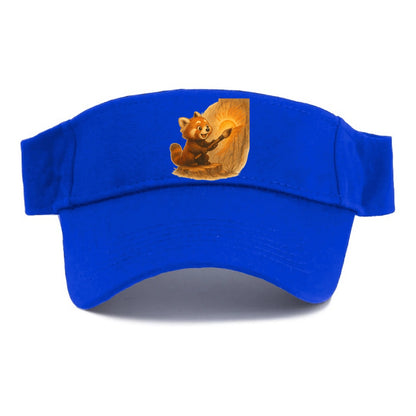 Red panda painting a sunrise mural with an oversized calligraphy brush on a cliff wall - Visor - Blue