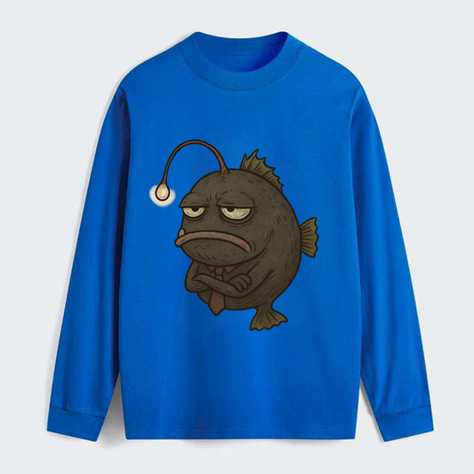 THE ANGLERFISH LURES DISAPPOINTMENT | Dark gray anglerfish with dim - Classic Long Sleeve Shirt - Blue