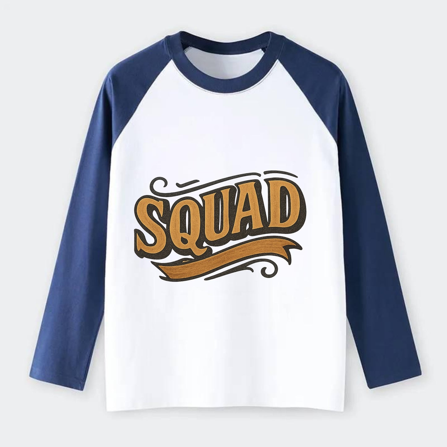 Bold typography design - "SQUAD" - your crew, your people - Raglan Long Sleeve T-Shirt - Blue