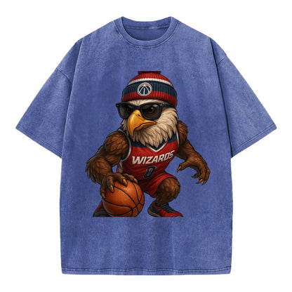 DC Eagle wearing Wizards red white and blue beanie with monument patch and - Vintage T-shirt - Blue