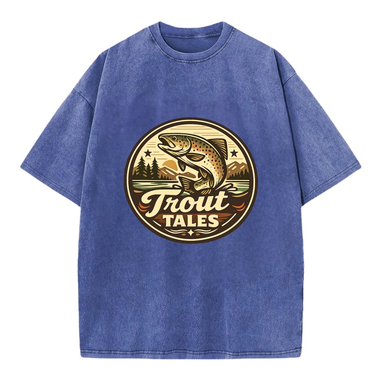 Trout Tales Adventure Emblem - Vintage T-shirt - Blue