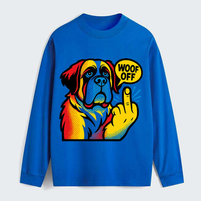 Saint Bernard with gentle giant face and droopy jowls, huge paw raised - Classic Long Sleeve Shirt - Blue