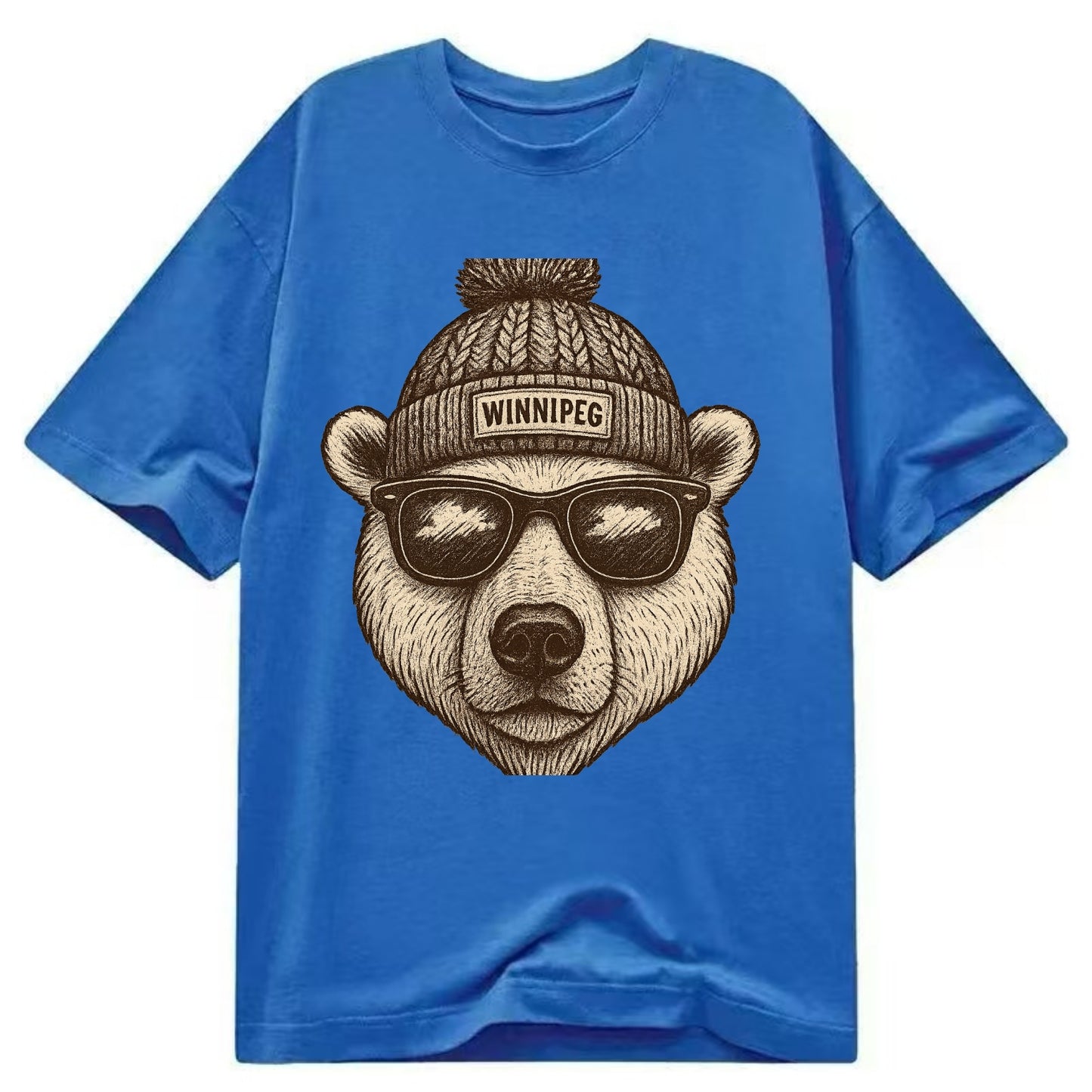 Winnipeg Polar Bear wearing Winnipeg beanie with pom pom and wayfarer sunglasses - Classic T-shirt - Blue