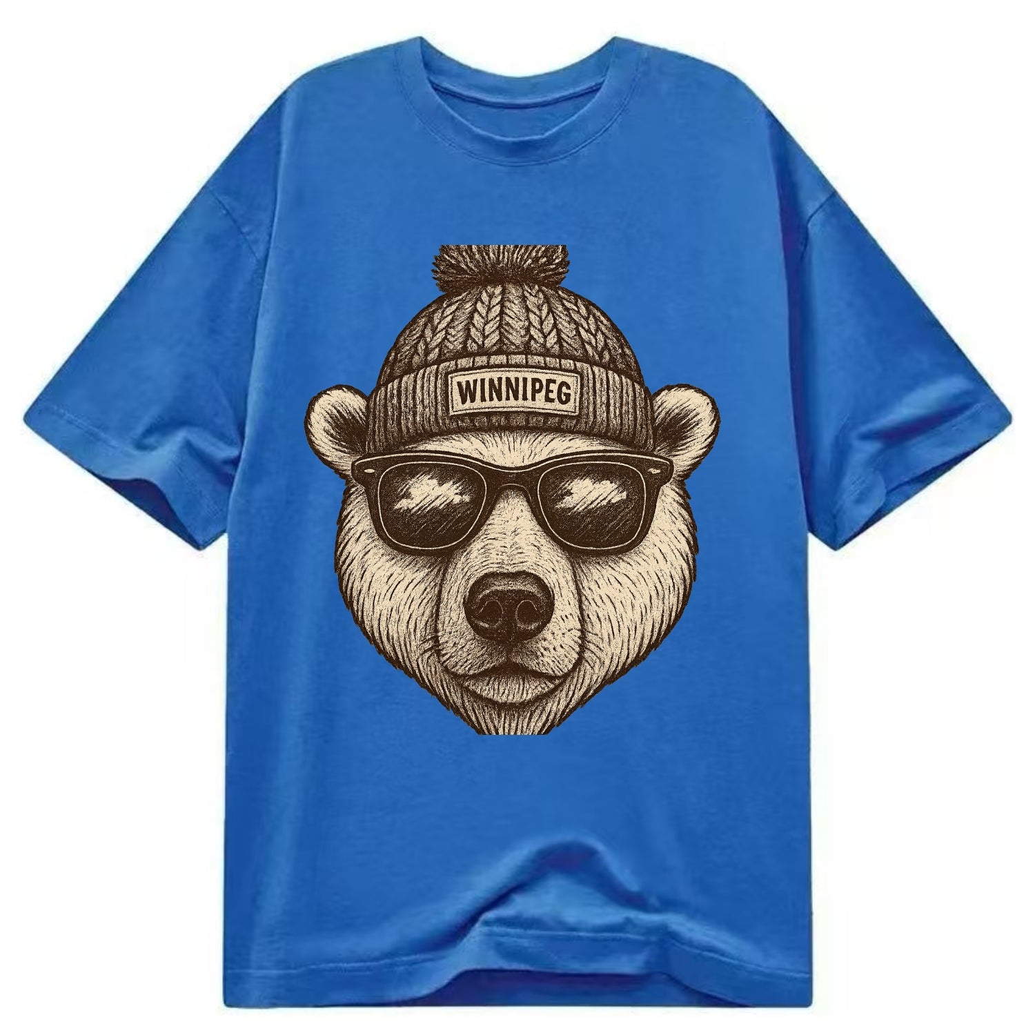 Winnipeg Polar Bear wearing Winnipeg beanie with pom pom and wayfarer sunglasses - Classic T-shirt - Blue