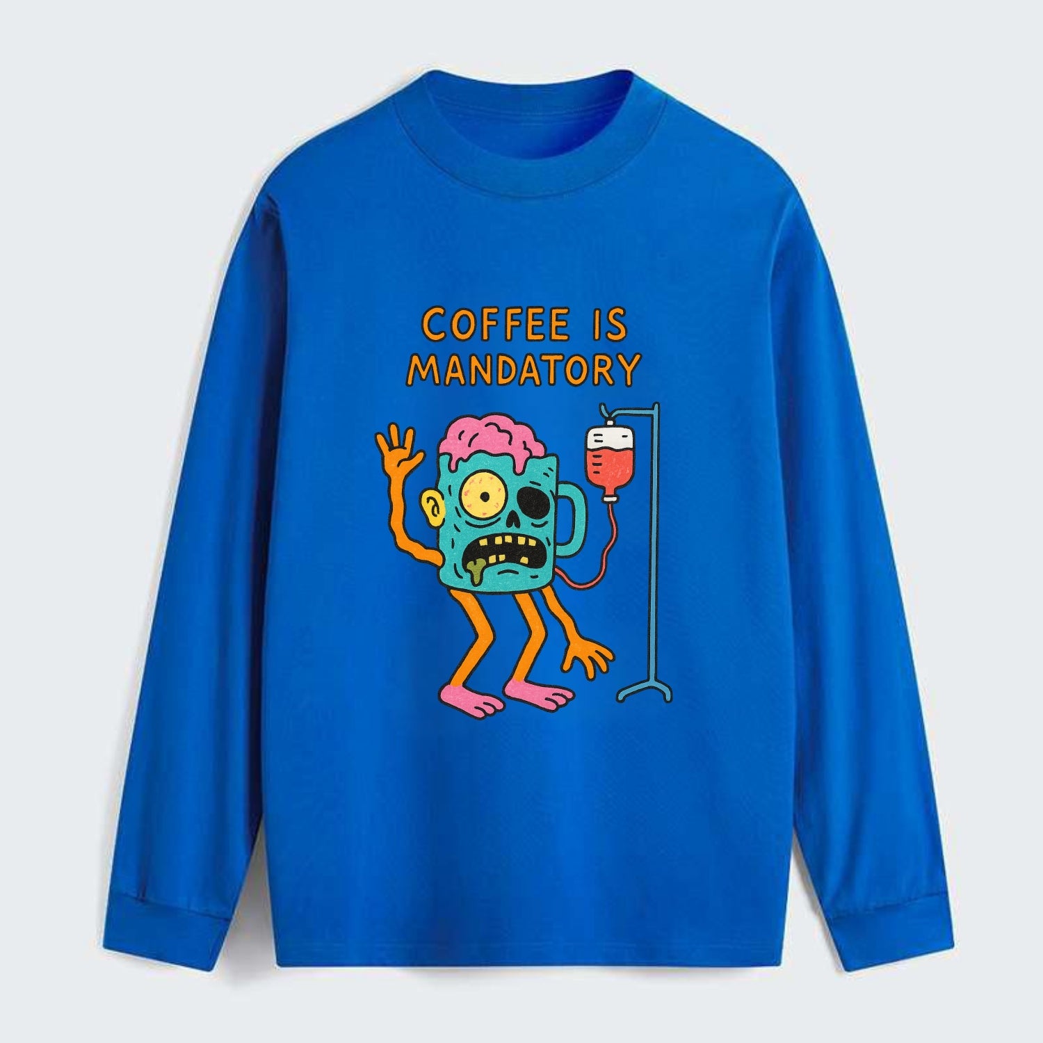 COFFEE IS MANDATORY | Zombie mug with IV drip - Classic Long Sleeve Shirt - Blue