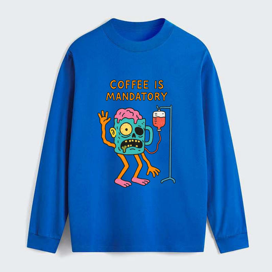 COFFEE IS MANDATORY | Zombie mug with IV drip - Classic Long Sleeve Shirt - Blue