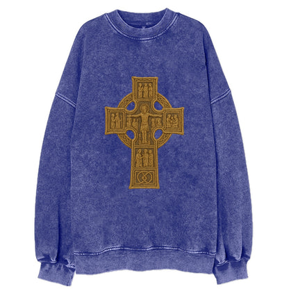 Monasterboice Cross - Vintage Sweatshirt - Blue