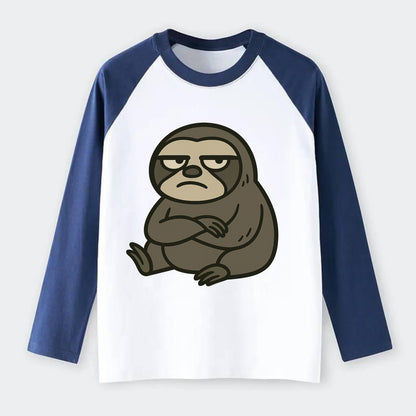 The Sloth Judging Silently - Raglan Long Sleeve T-Shirt - Blue