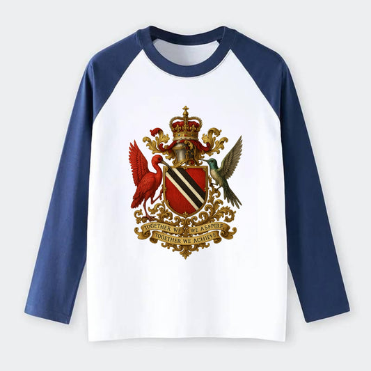 Trinidad Scarlet Ibis Emblem - Raglan Long Sleeve T-Shirt - Blue