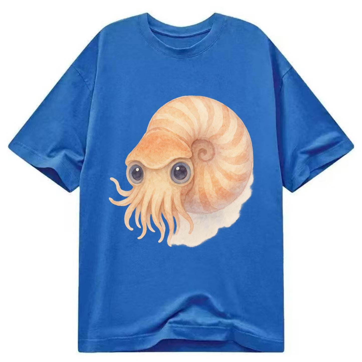 Baby Nautilus - spiral shell, tentacles peeking, ancient eyes, front-facing, - Classic T-shirt - Blue