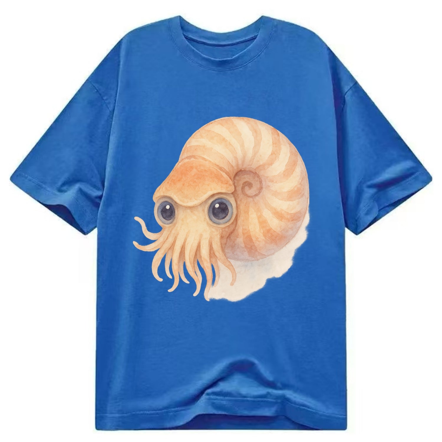 Baby Nautilus - spiral shell, tentacles peeking, ancient eyes, front-facing, - Classic T-shirt - Blue