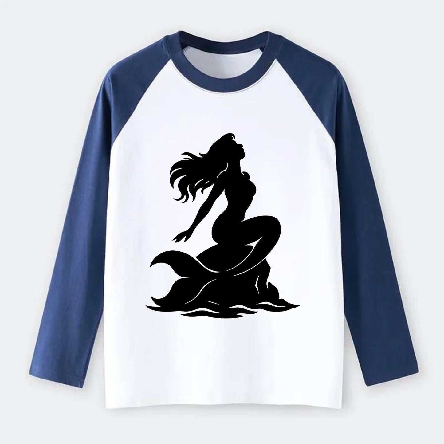 Mermaid on ocean rock - Raglan Long Sleeve T-Shirt - Blue