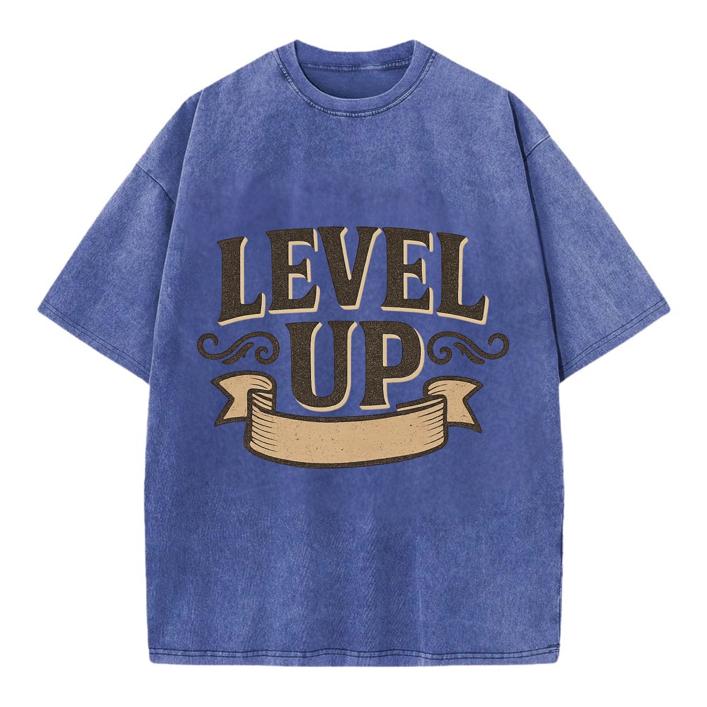 Bold typography design - "LEVEL UP" - improving, advancing, growing - Vintage T-shirt - Blue