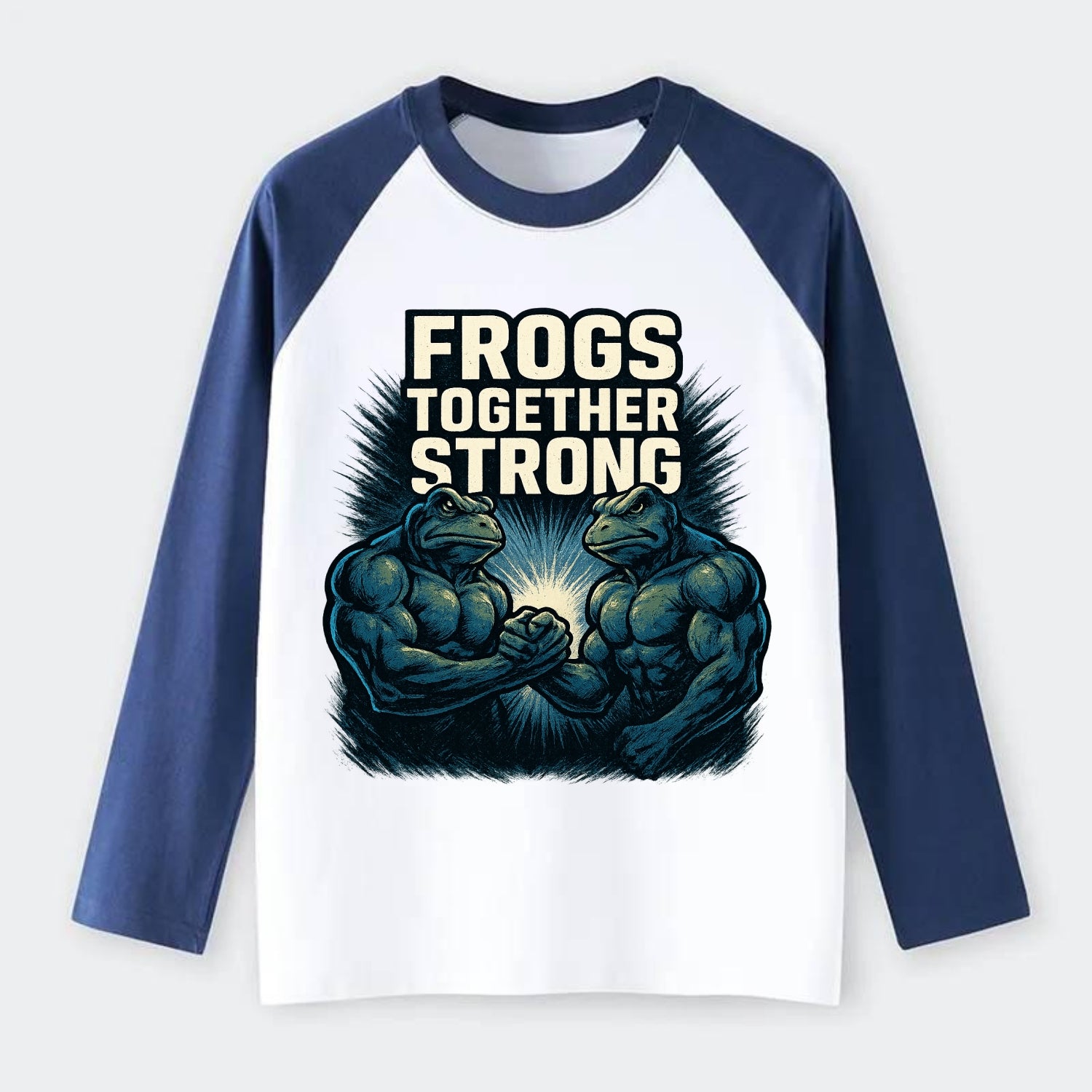 Frogs Together Strong 4 - Raglan Long Sleeve T-Shirt - Blue