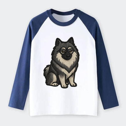 Keeshond - Gray and black spectacles embroidered design - Raglan Long Sleeve T-Shirt