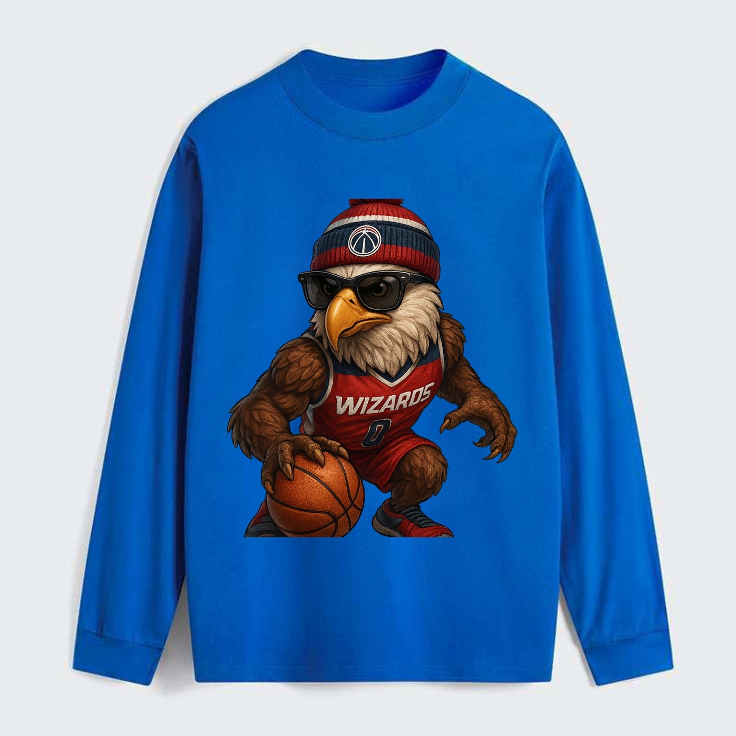 DC Eagle wearing Wizards red white and blue beanie with monument patch - Classic Long Sleeve Shirt - Blue