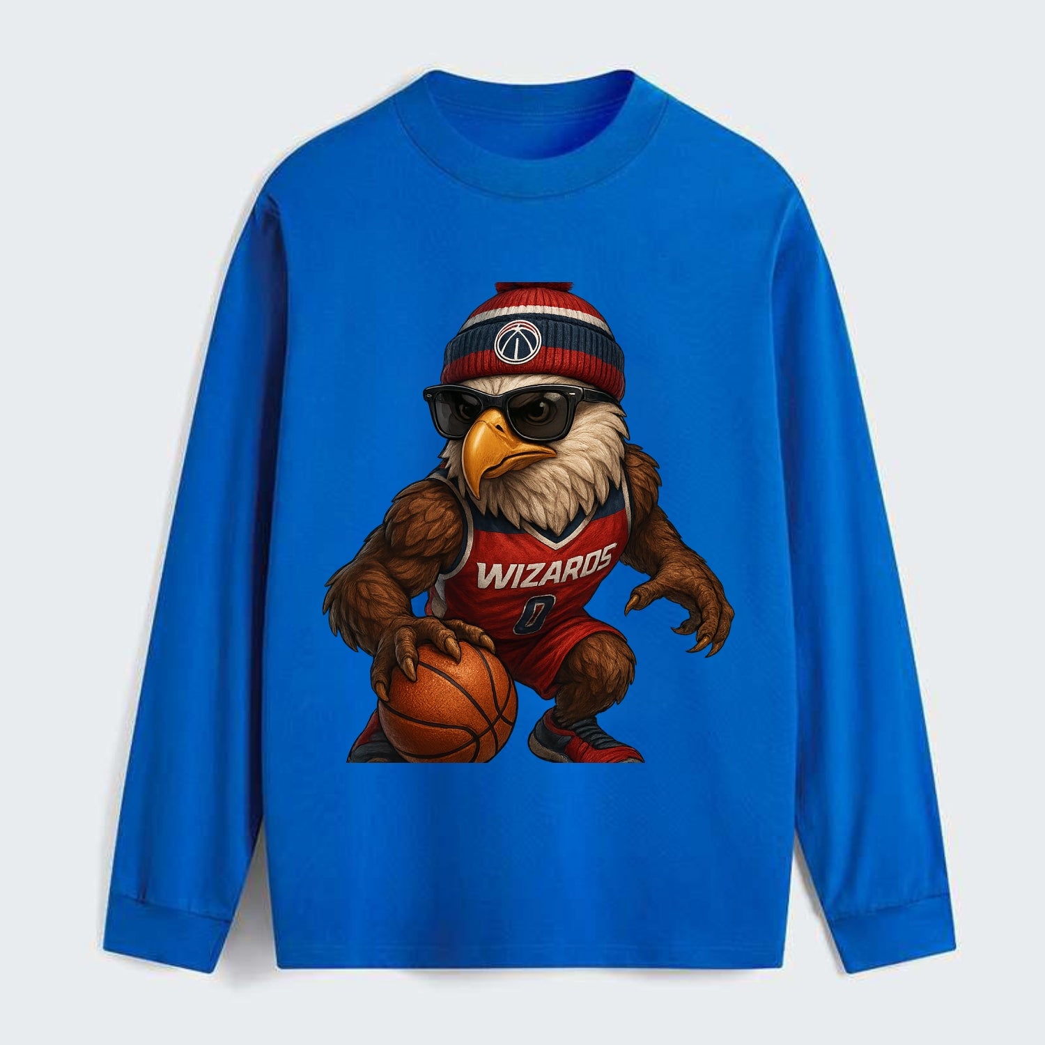 DC Eagle wearing Wizards red white and blue beanie with monument patch - Classic Long Sleeve Shirt - Blue