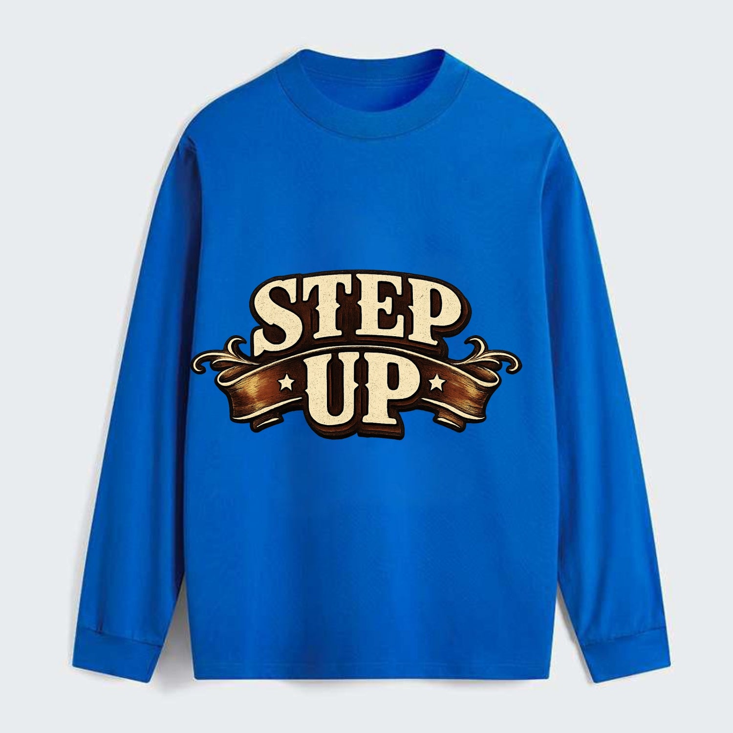 Bold typography design - "STEP UP" - rise to occasion, take charge - Classic Long Sleeve Shirt - Blue