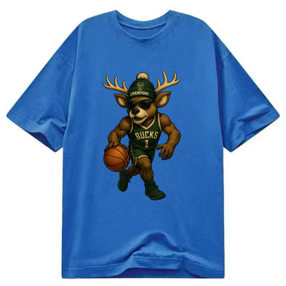 Milwaukee Buck Deer wearing Bucks green and cream beanie with antlers and - Classic T-shirt - Blue